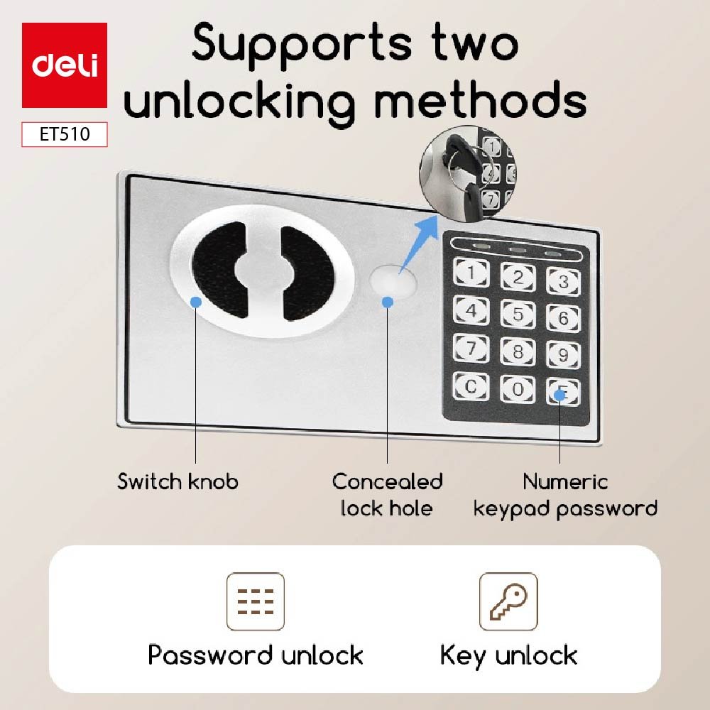 ديلي خزنة معدنية للفنادق - حماية (أرقام -مفتاح) - 17*23*17 سم - أسود - ET510